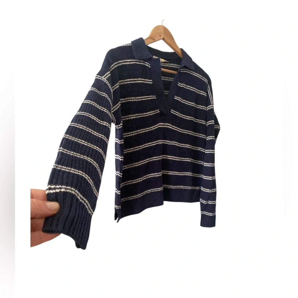 Faherty Miramar Linen Polo Sweater - Navy Mystic Stripe size XS pristine